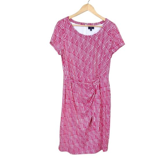 NYDJ Veronica Ruched Tie Waist Pink and White Striped Dress Size 14 - Picture 1 of 9